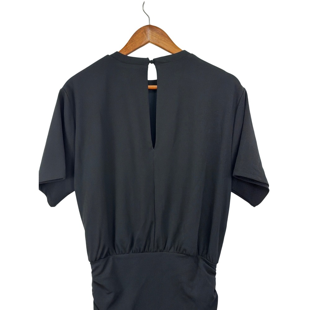 Abercrombie & Fitch Black Ruched Mini Dress Short Sleeve Keyhole Back M - Picture 9 of 16